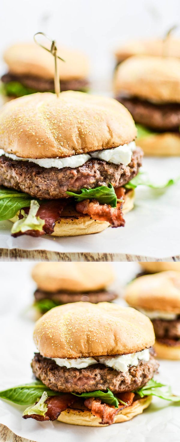Bacon Goat Cheese Burgers with Honey and Arugula