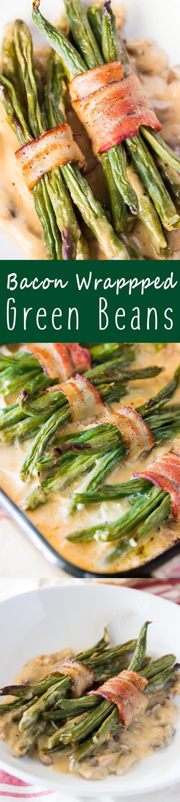 Bacon Wrapped Green Bean Bundles with Mushroon Gravy