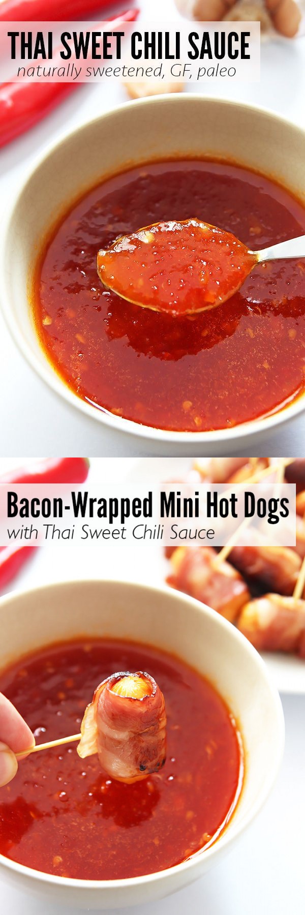 Bacon-Wrapped Mini Hot Dogs with Thai Sweet Chili Sauce