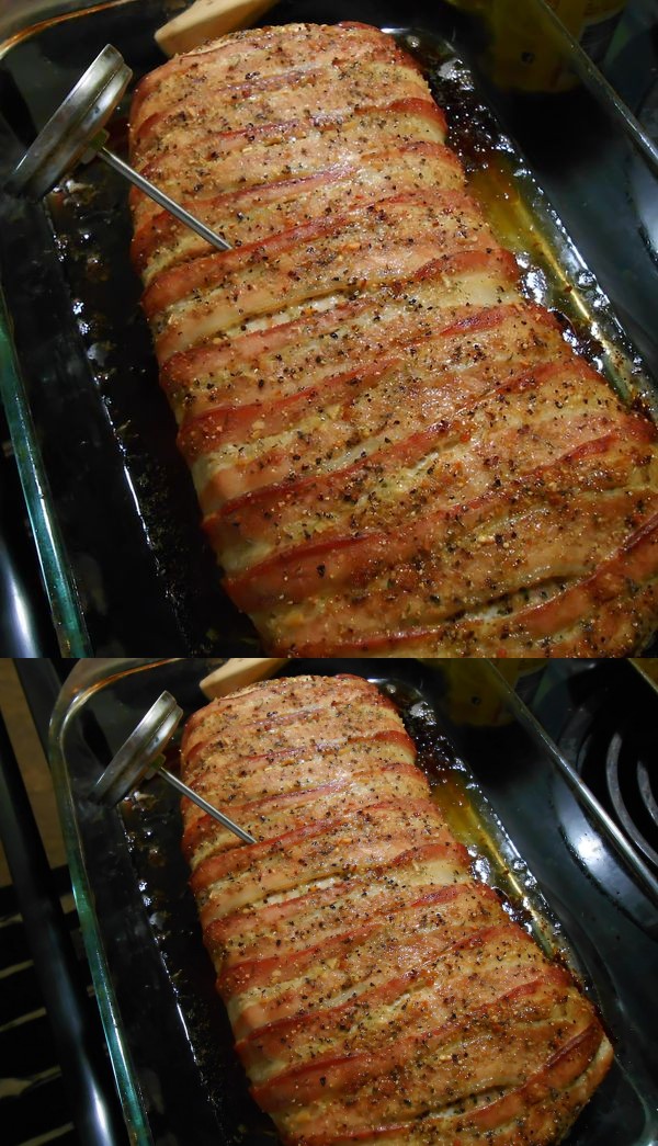 Bacon wrapped oven roasted Pork Loin