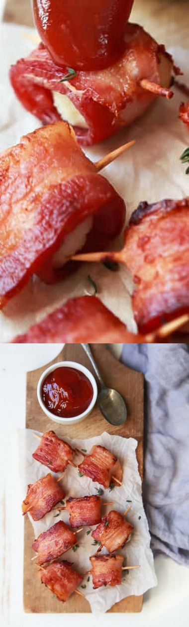 Bacon Wrapped Waterchestnuts with Sweet Dipping Sauce