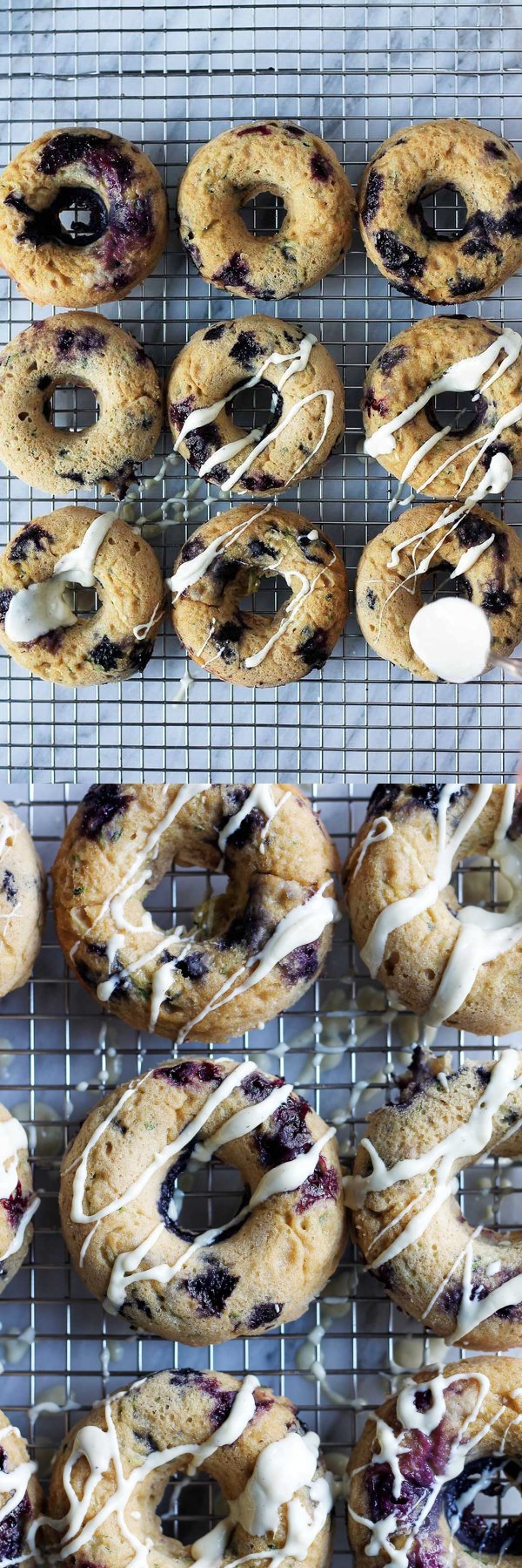 Baked Blueberry Zucchini Donuts with White Chocolate Drizzle