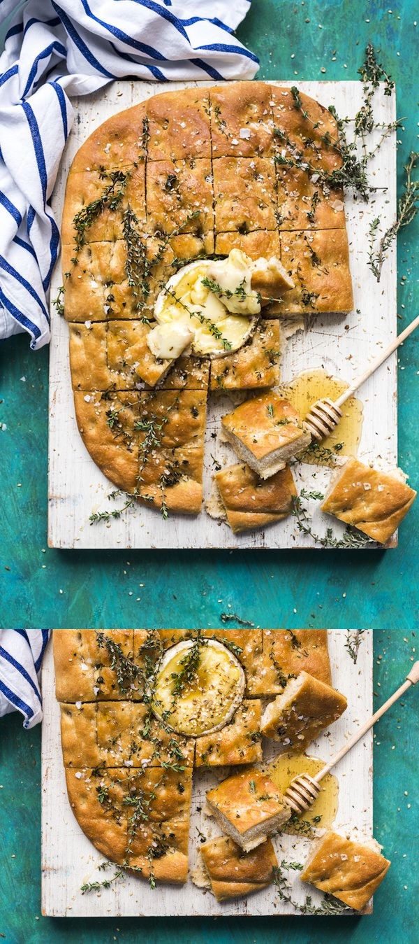 Baked Camembert Focaccia with Dukkah and Honey