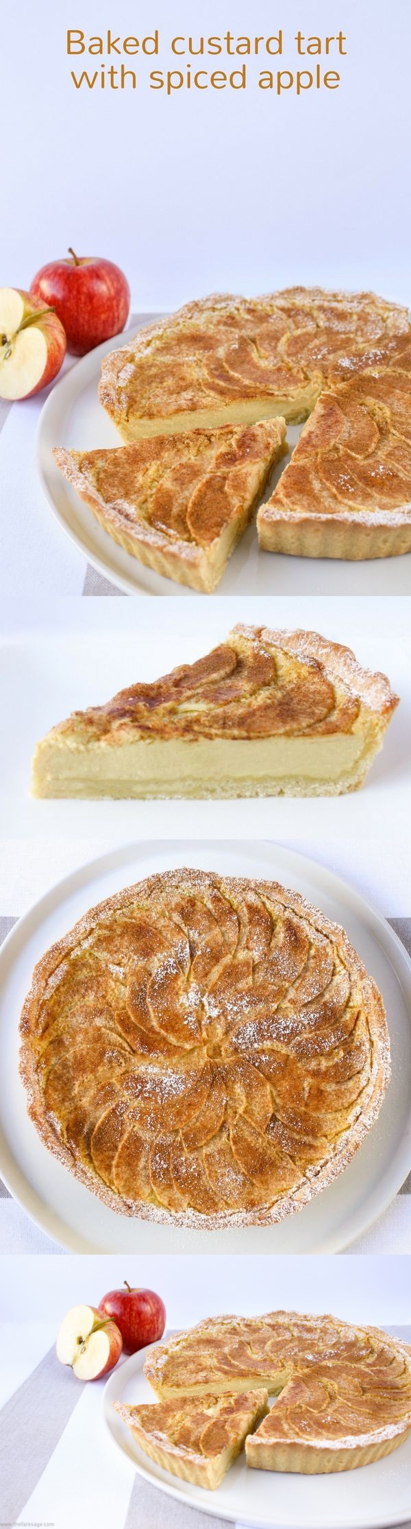 Baked custard tart with spiced apple