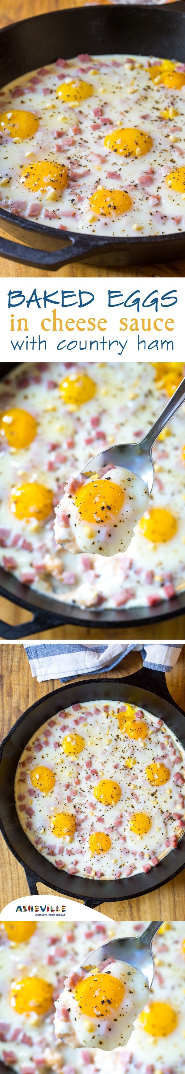 Baked Eggs in Cheese Sauce with Country Ham