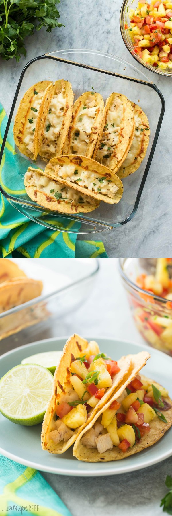 Baked Hawaiian Chicken Tacos with Pineapple Salsa