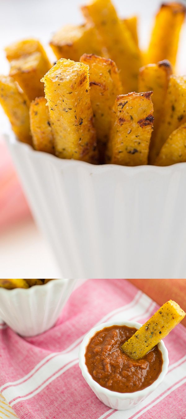 Baked Polenta Fries with Tomato Garlic Sauce