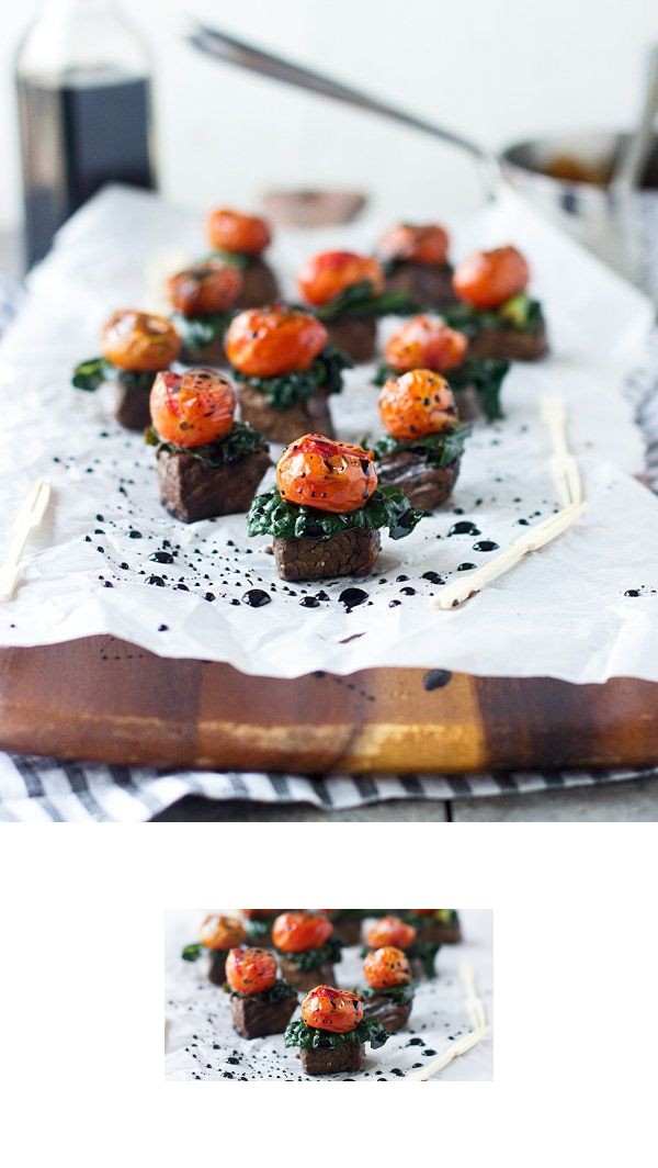 Balsamic Marinated Steak Bites With Kale and Roasted Tomatoes