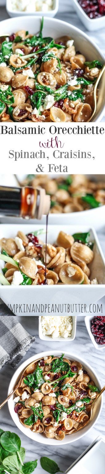 Balsamic Orecchiette with Spinach, Craisins, & Feta