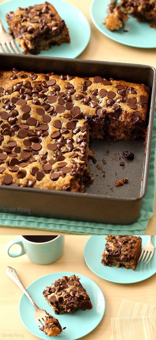 Banana Chocolate Chip Snack Cake (Egg Free, Dairy Free, Vegan