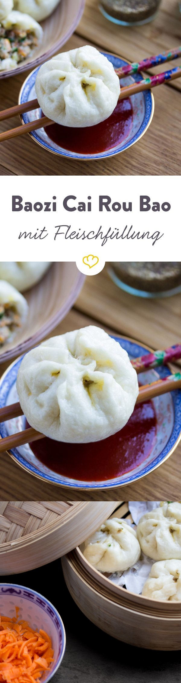 Baozi Cai Rou Bao – Gedämpfte Teigtaschen mit Fleisch-Gemüse-Füllung