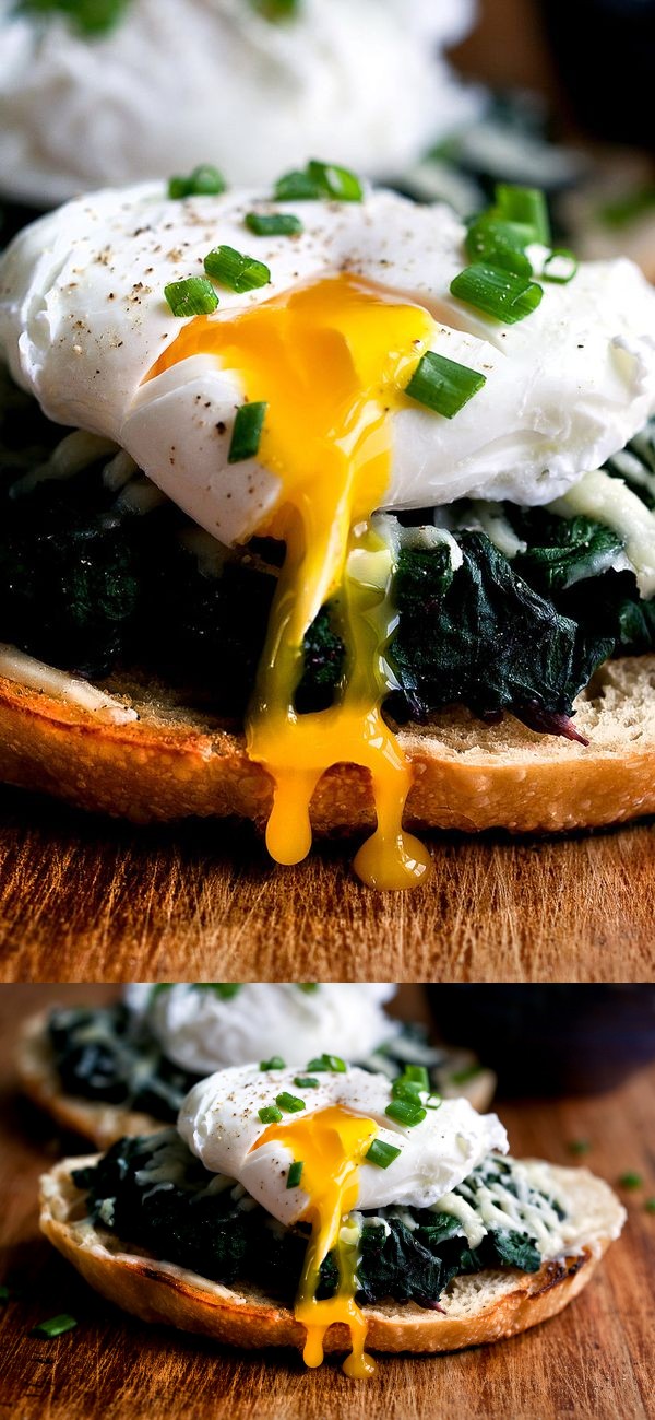 Beet Greens Bruschetta With Poached Egg and Fontina