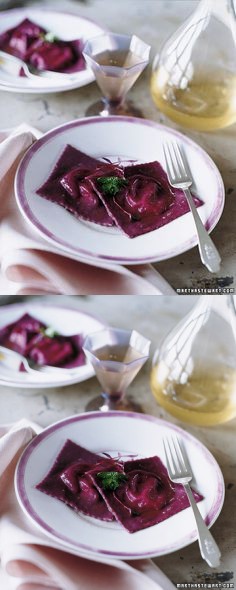 Beet Ravioli Stuffed with Ricotta, Goat Cheese, and Mint