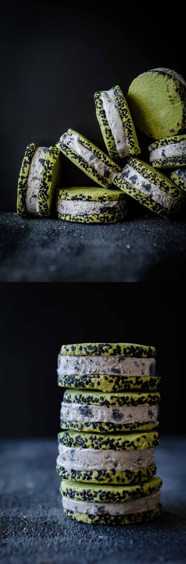 Black Sesame and Green Tea Ice Cream Sandwiches