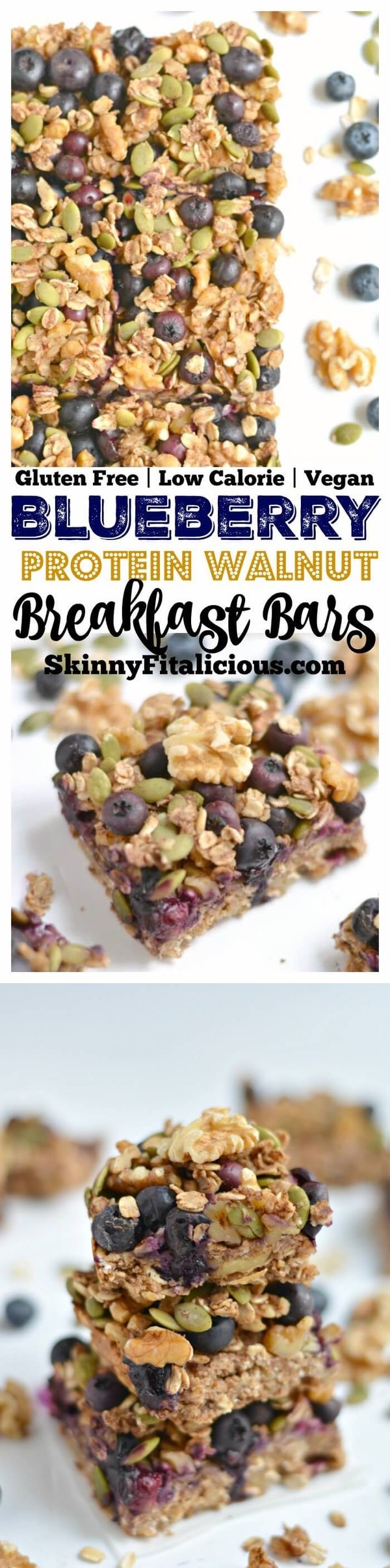 Blueberry Protein Walnut Breakfast Bars (GF, Low Cal, Vegan