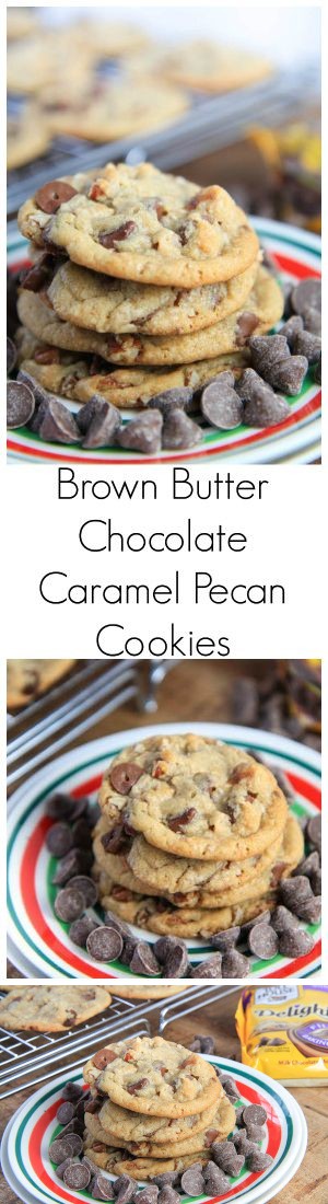 Brown butter chocolate caramel pecan cookies