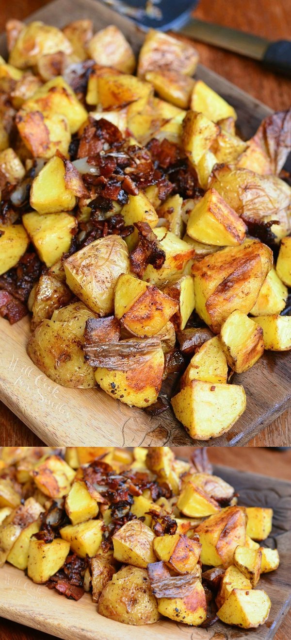 Brown Butter Roasted Potatoes with Bacon and Pearl Onions