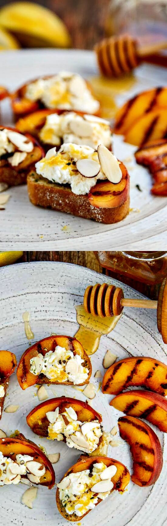 Bruschetta with Peaches, Lemon Ricotta and Honey