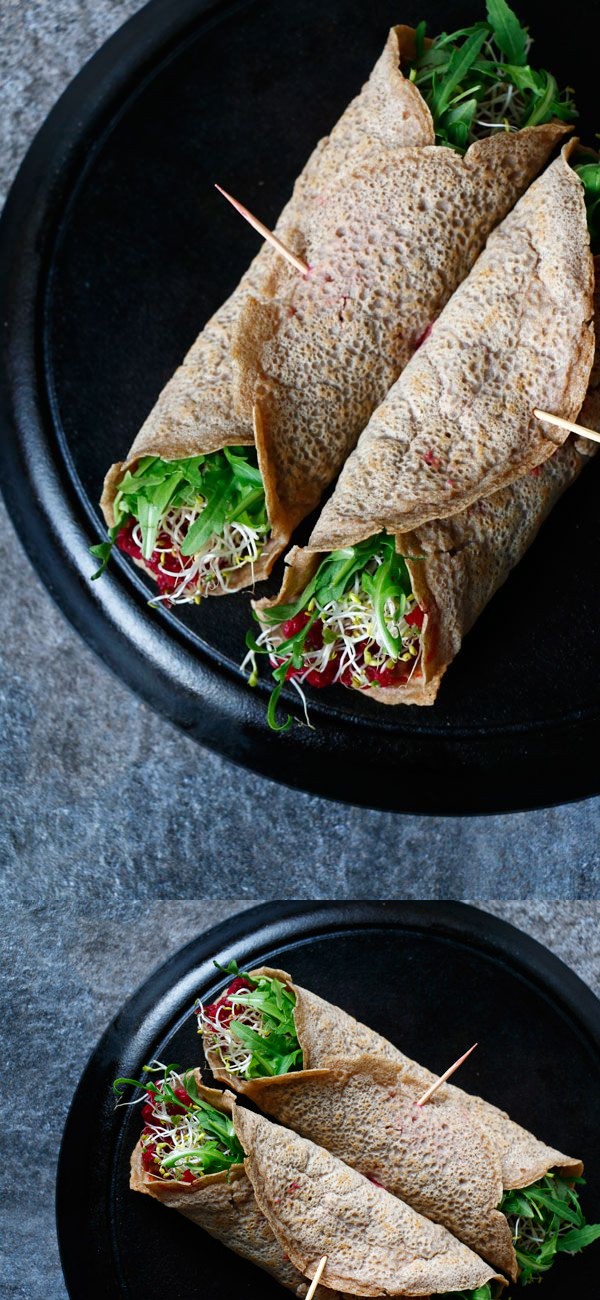 Buckwheat Teff Wraps with Beetroot Dip (gluten-free & vegan