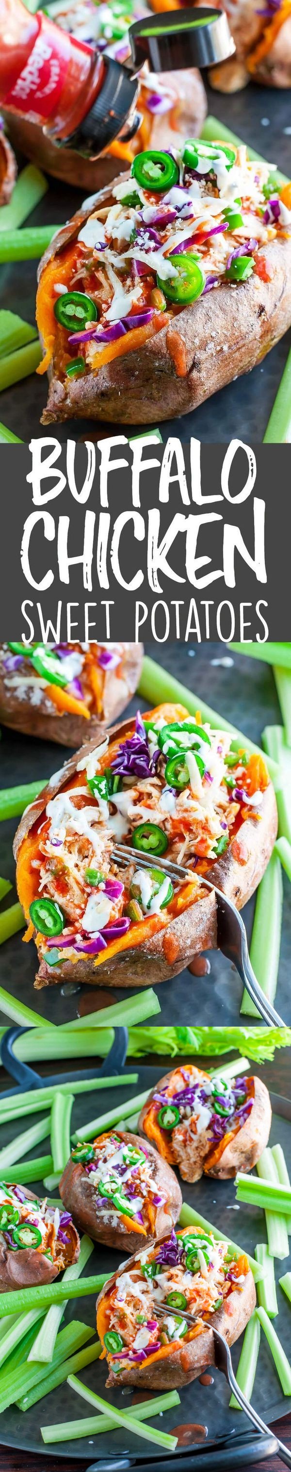 Buffalo Chicken Stuffed Sweet Potatoes