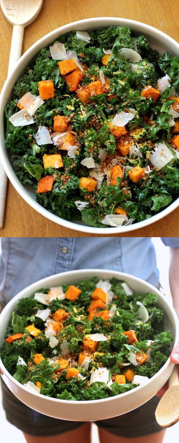 Butternut Squash and Kale Salad with Toasted Breadcrumbs