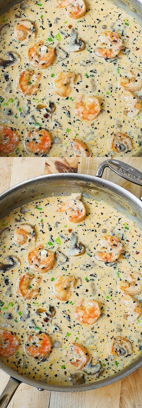 Campbell’s Mushroom Soup with Shrimp over Rice