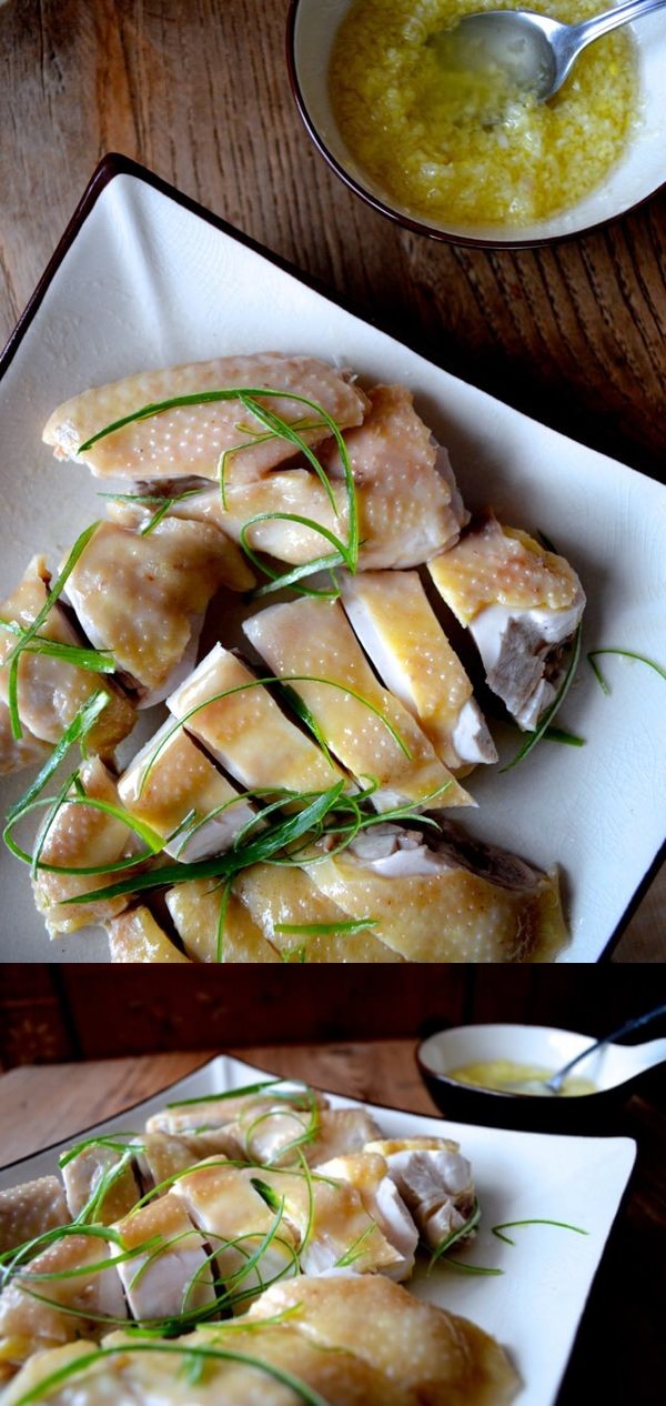 CANTONESE POACHED CHICKEN w/ GINGER SCALLION OIL (Bai Qie Ji