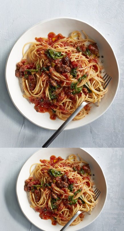 Capellini With Sausage, Spinach, and Jalapeño