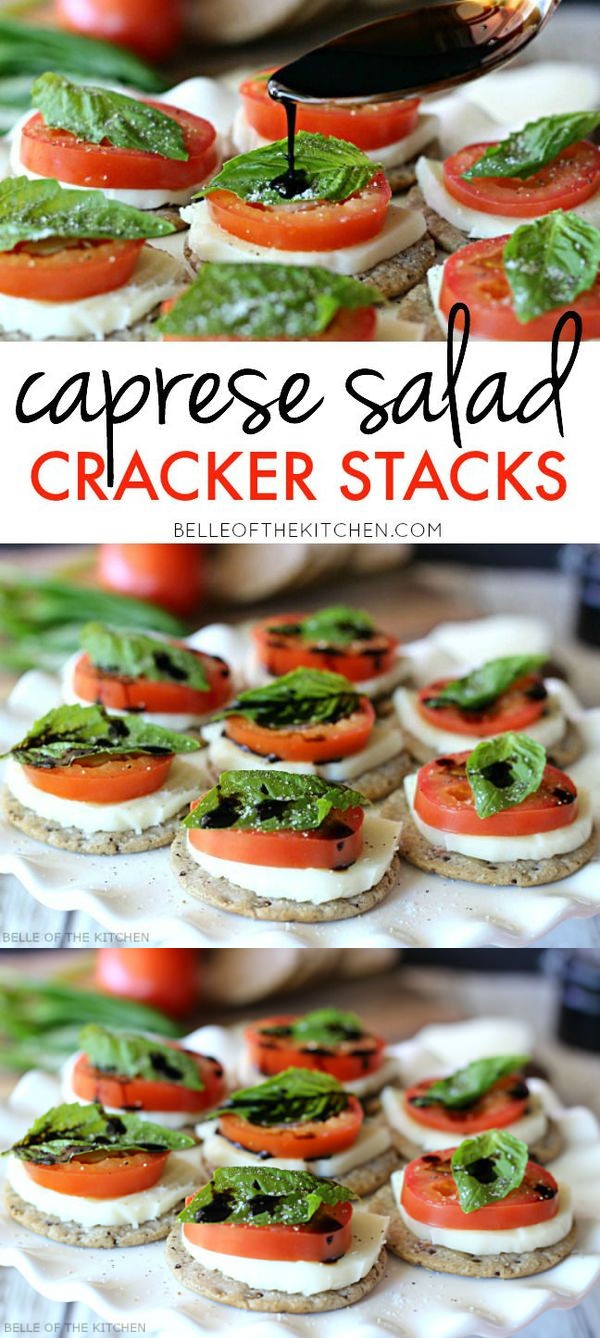 Caprese Salad Cracker Stacks with Balsamic Reduction