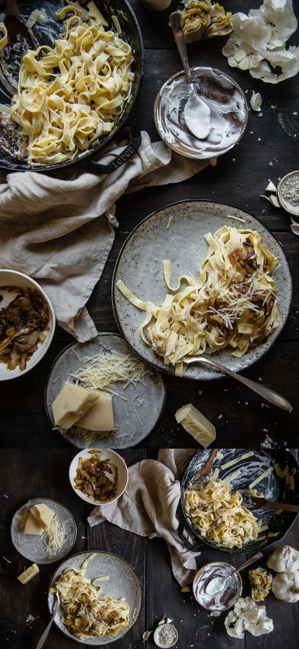 Caramelized onion & roasted garlic pasta