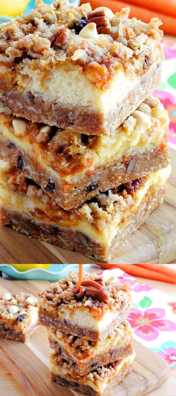 Carrot Cake Cheesecake Crumble Bars