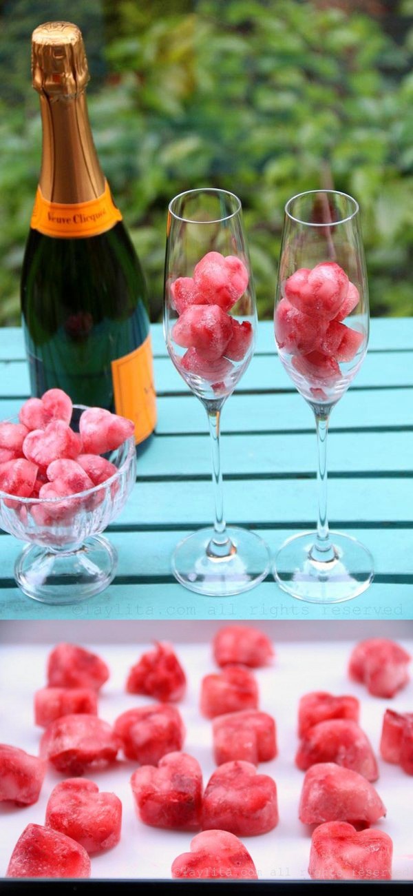 Champagne and strawberry ice cubes