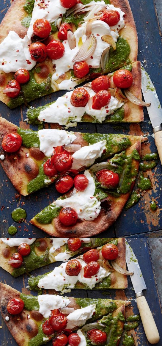 Charred Tomato Pesto Pizza