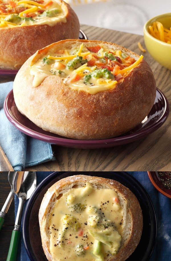 Cheesy Broccoli Soup in a Bread Bowl