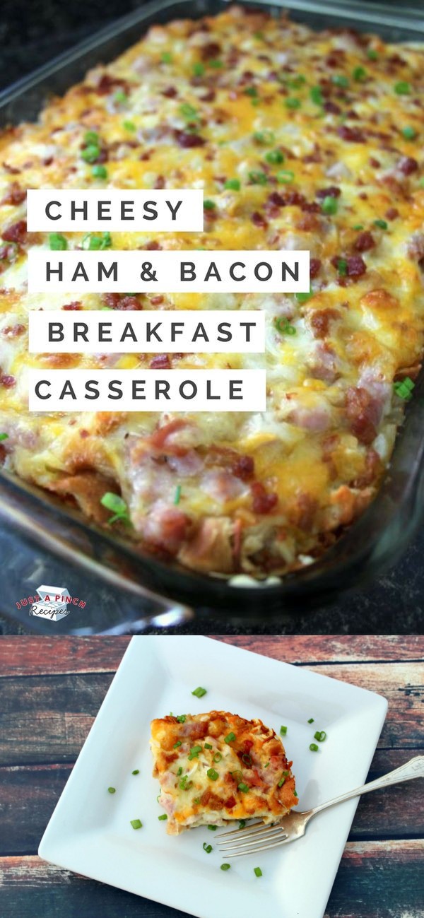 Cheesy ham & bacon breakfast casserole