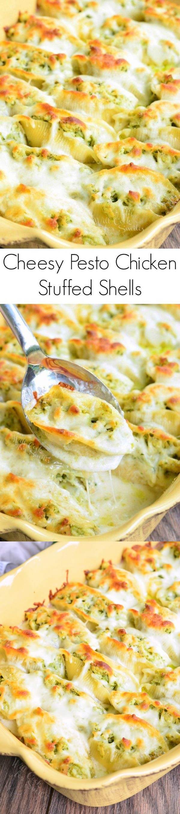 Cheesy Pesto Chicken Stuffed Shells