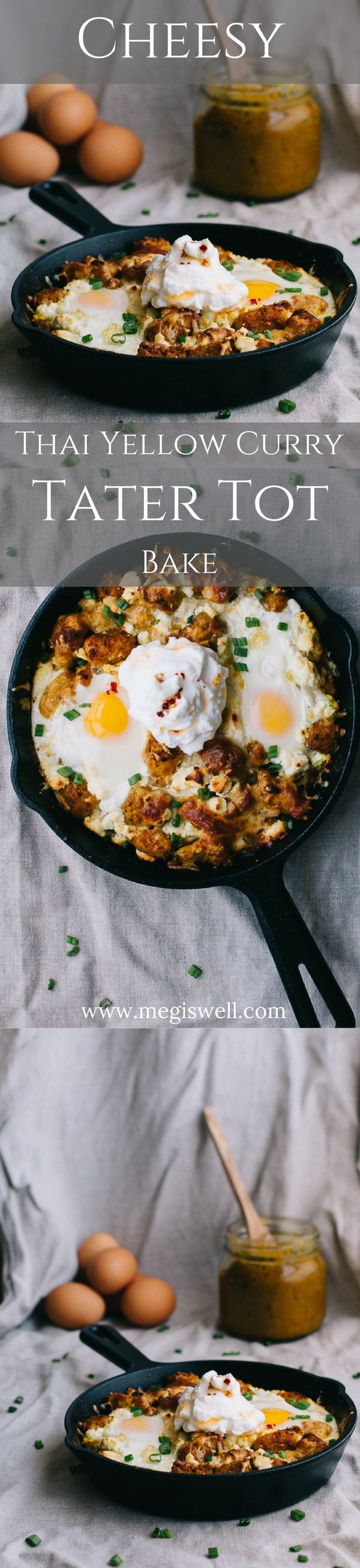 Cheesy Thai Yellow Curry Tater Tot Bake