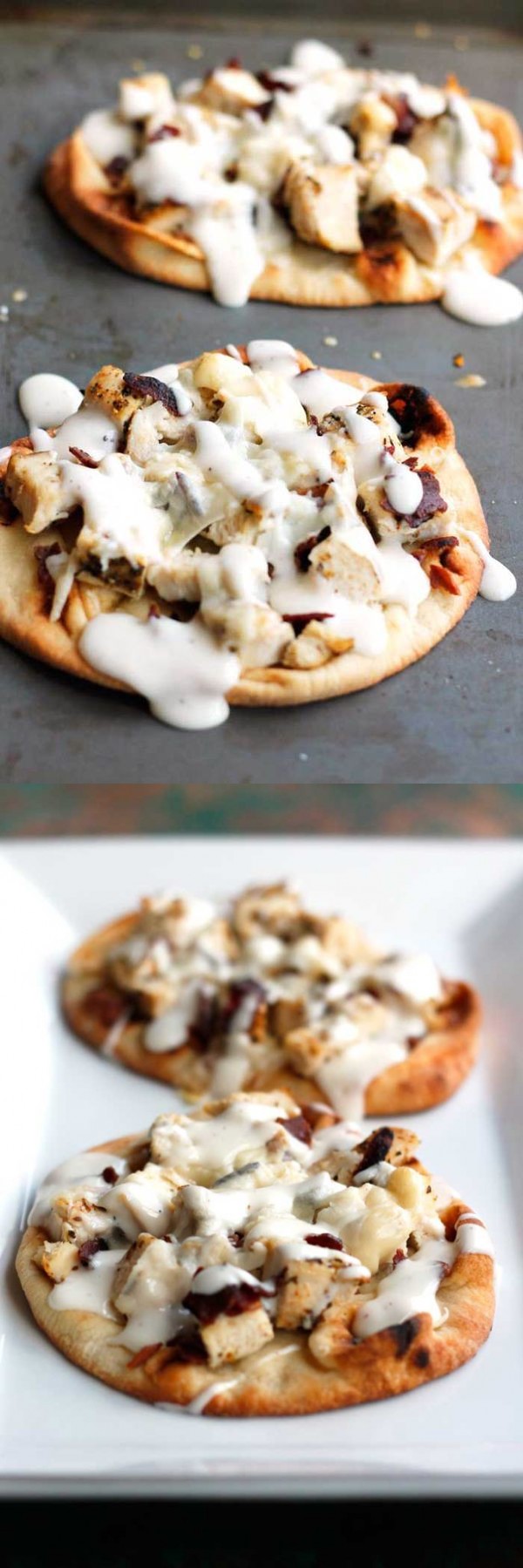 Chicken Bacon Ranch Naan Pizzas