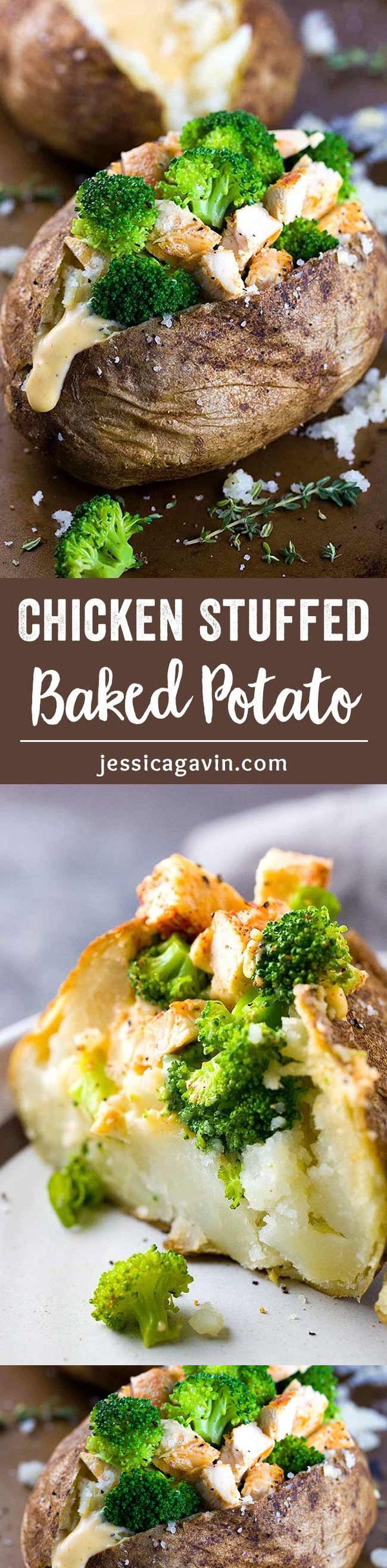 Chicken Broccoli Stuffed Baked Potato with Cheese Sauce