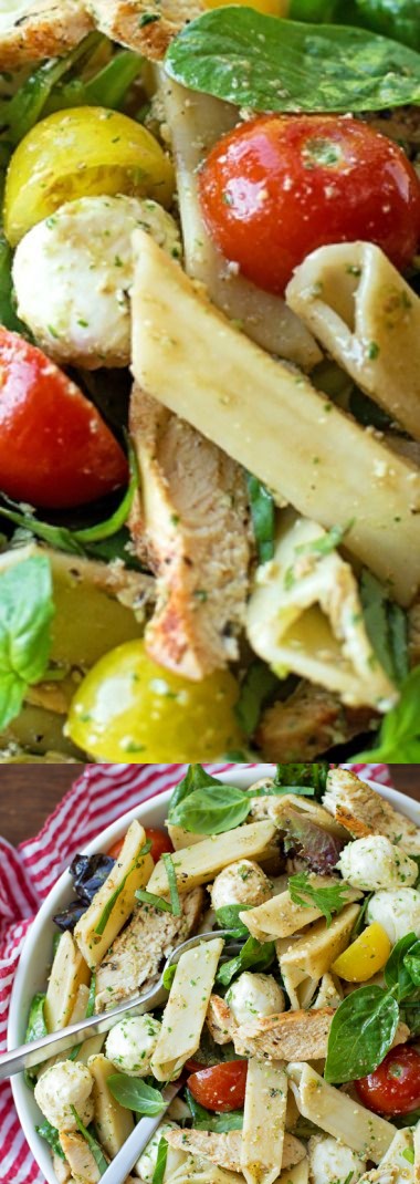 Chicken Caprese Pasta Salad with Pesto Dressing