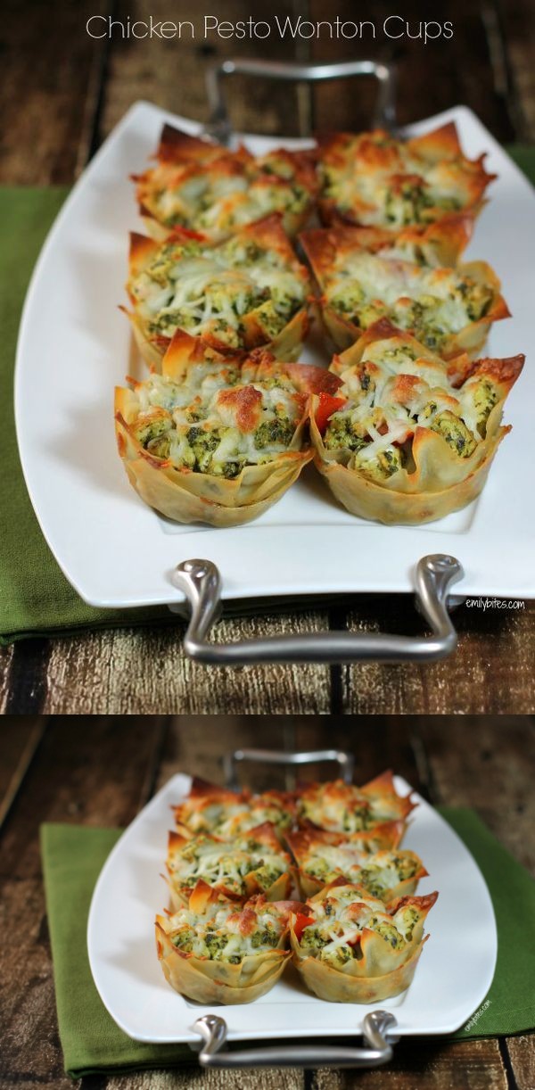 Chicken Pesto Wonton Cupcakes