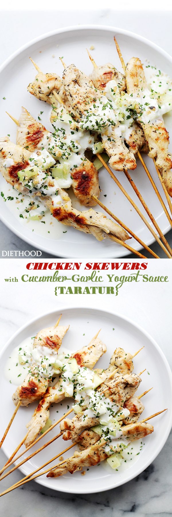 Chicken Skewers with Cucumber-Garlic Yogurt Sauce (Taratur