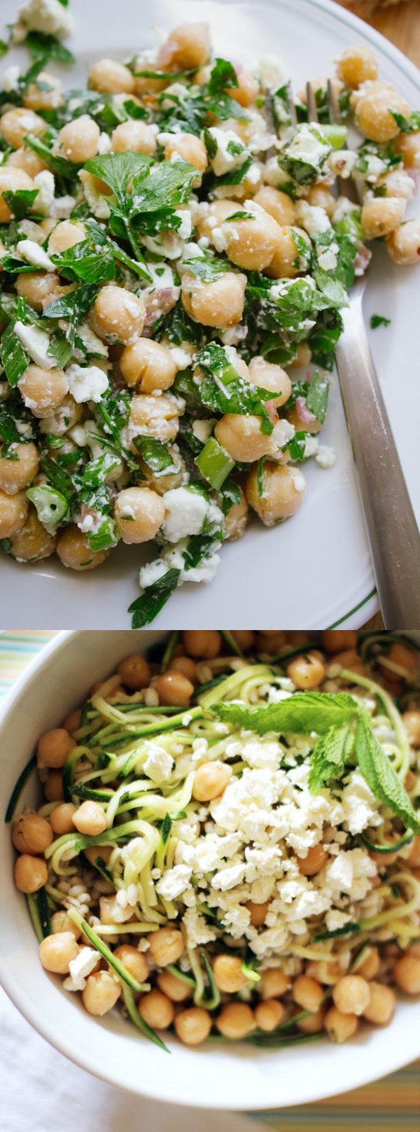 Chickpea, Barley and Zucchini Ribbon Salad with Mint and Feta