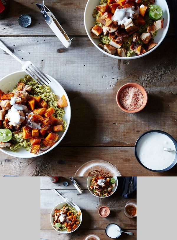 Chile-Roasted Chicken and Sweet Potatoes with Cilantro Rice