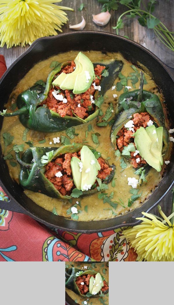 Chile Verde Chorizo Stuffed Poblanos