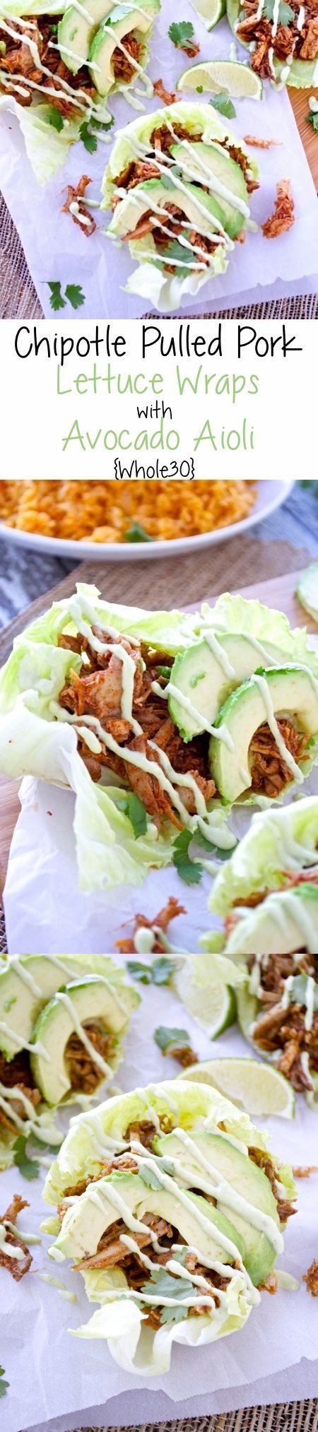 Chipotle Pulled Pork Lettuce Wraps with Avocado Aioli