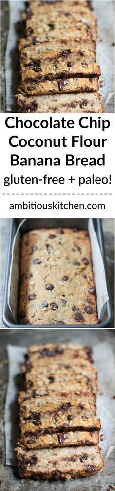 Chocolate Chip Coconut Flour Banana Bread (gluten free, paleo!