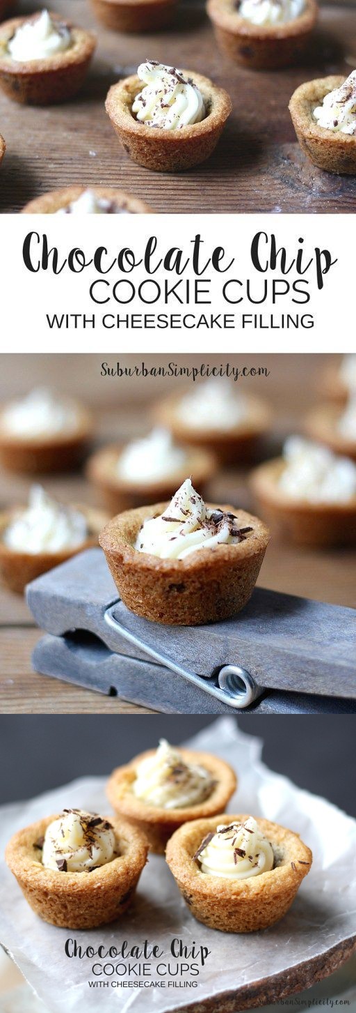 Chocolate Chip Cookie Cups with Cheesecake Filling