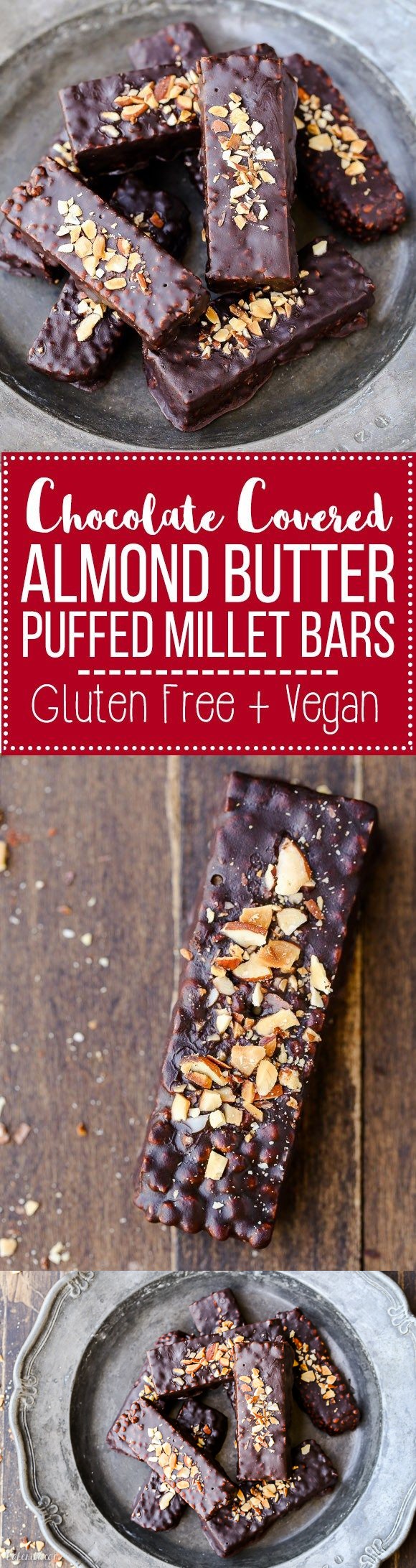 Chocolate Covered Almond Butter Puffed Millet Bars