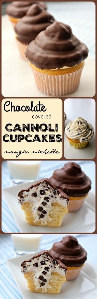 Chocolate covered Cannoli Cupcakes